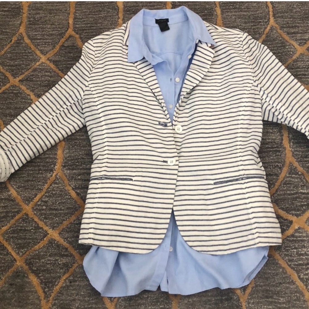 GAP Striped Cotton Double Gauze Muslin Blazer Nautical French Girl Style size 14
